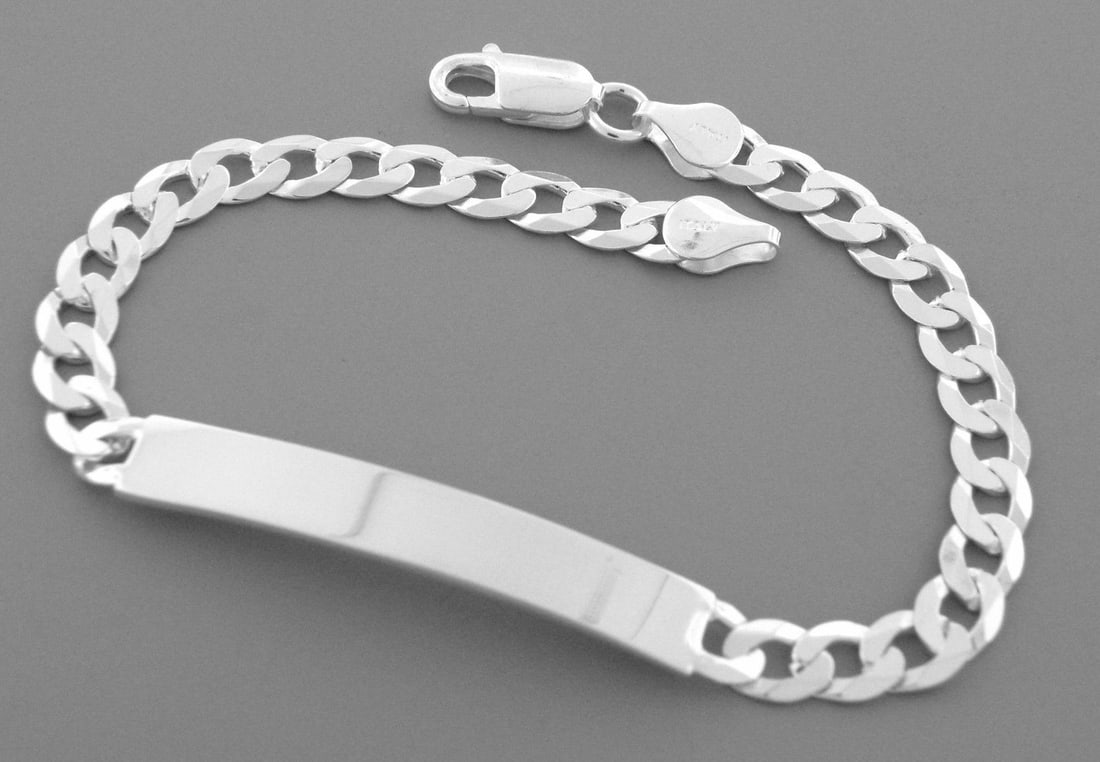 NEW STERLING SILVER ID BRACELET 8" LONG 6.5mm WIDE CURB (1 of 2)