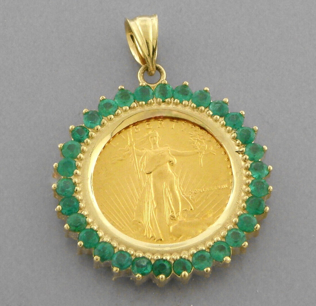 1/10 oz GOLD AMERICAN EAGLE COIN 14K GOLD EMERALD PENDANT (1 of 2)