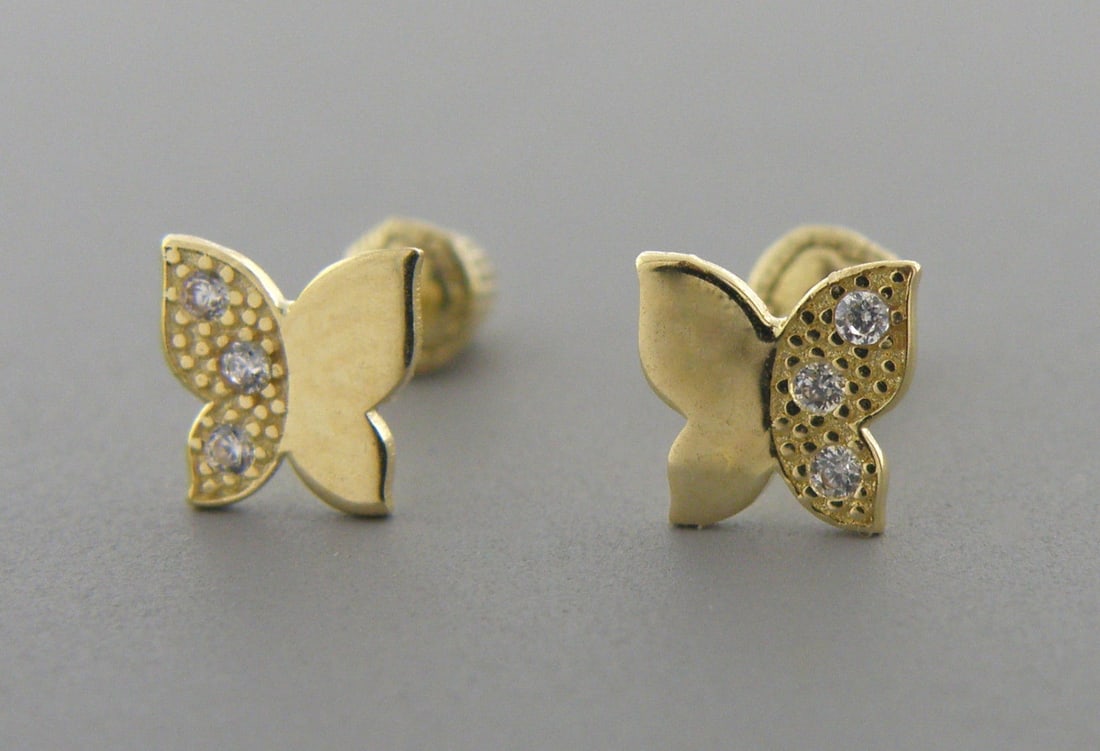 NEW 14K YELLOW GOLD CZ BABY STUD BUTTERFLY EARRINGS (1 of 2)