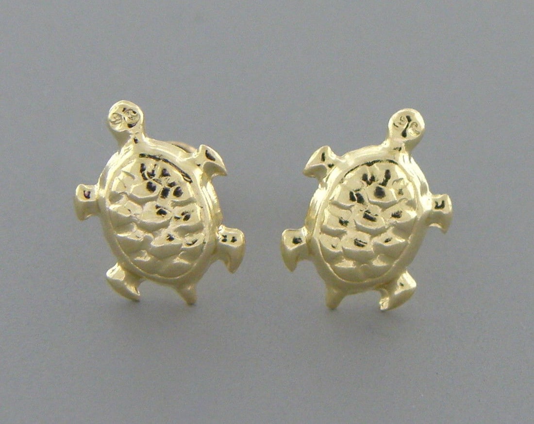 NEW 14K YELLOW GOLD BABY GIRLS STUD TURTLE EARRINGS (1 of 2)