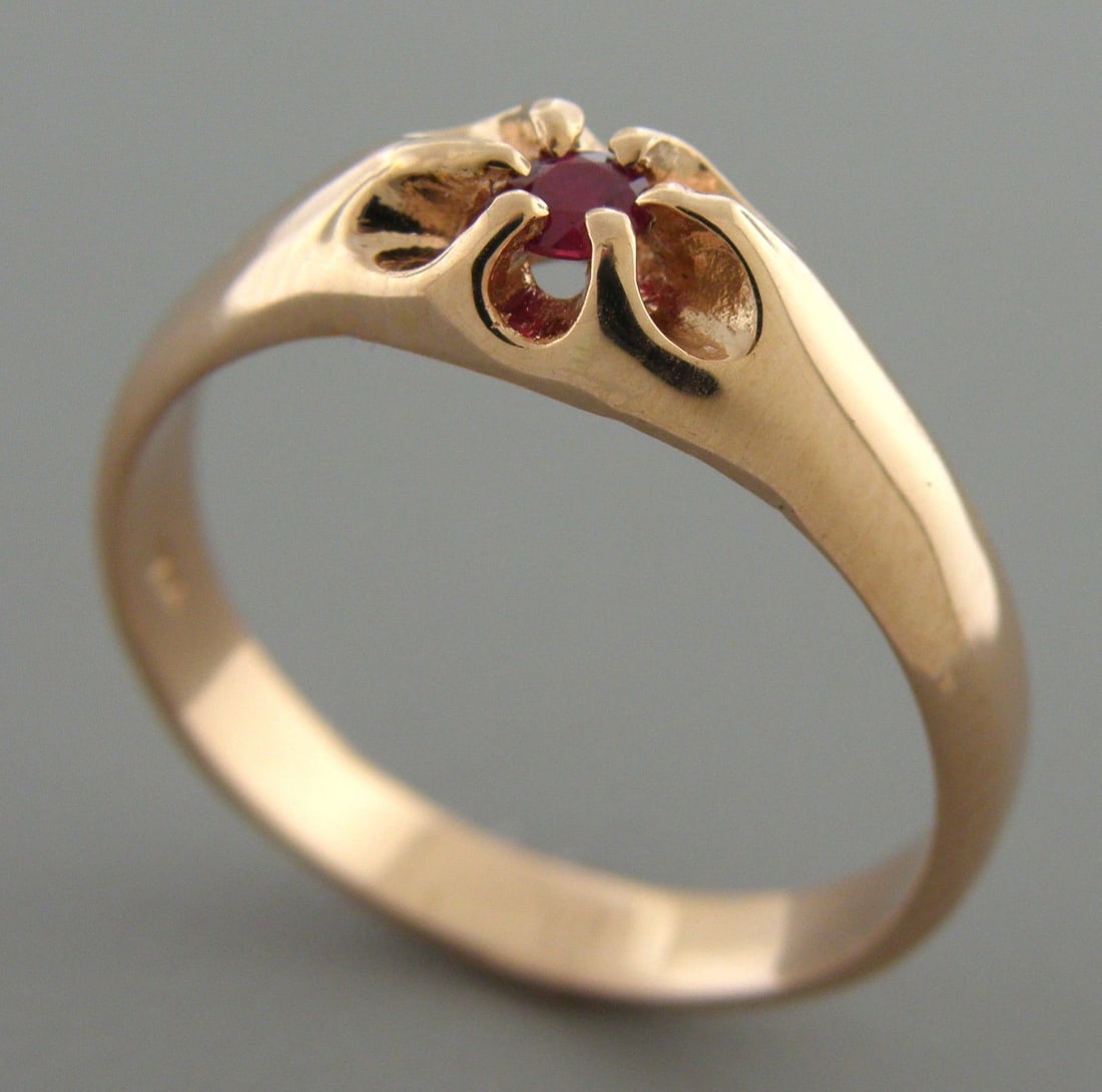 14K ROSE GOLD MEN\'S SIGNET RUBY BELCHER RING SIZE 12 (1 of 2)
