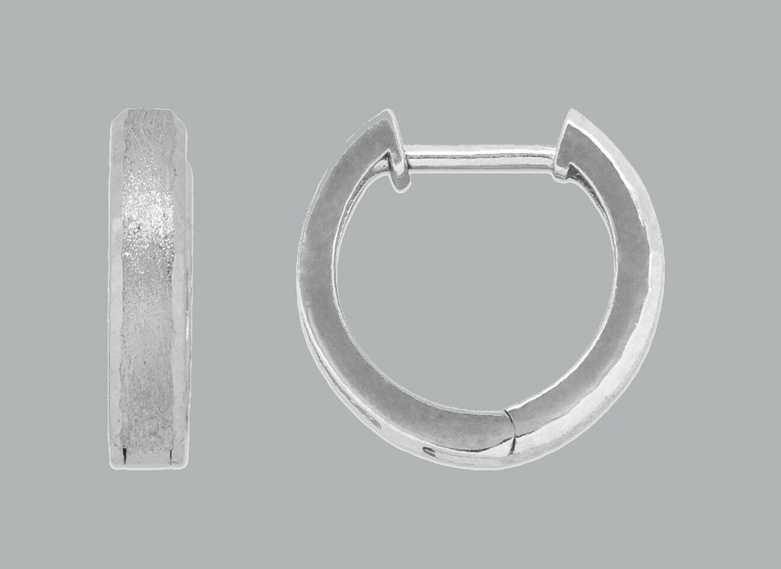 NEW 14K WHITE GOLD HUGGIE HOOP EARRINGS SATIN FINISH (1 of 2)