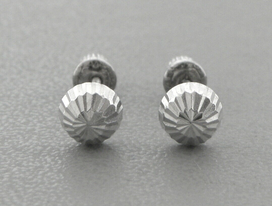 14K WHITE GOLD LADIES GIRLS STUD DIAMOND CUT EARRINGS (1 of 2)