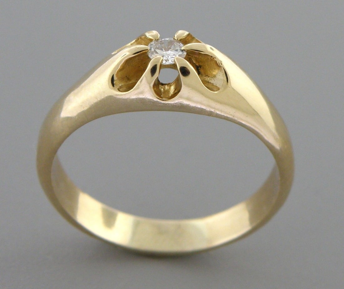 14K Y/ GOLD MEN'S SIGNET DIAMOND BELCHER RING SIZE 12 (1 of 2)