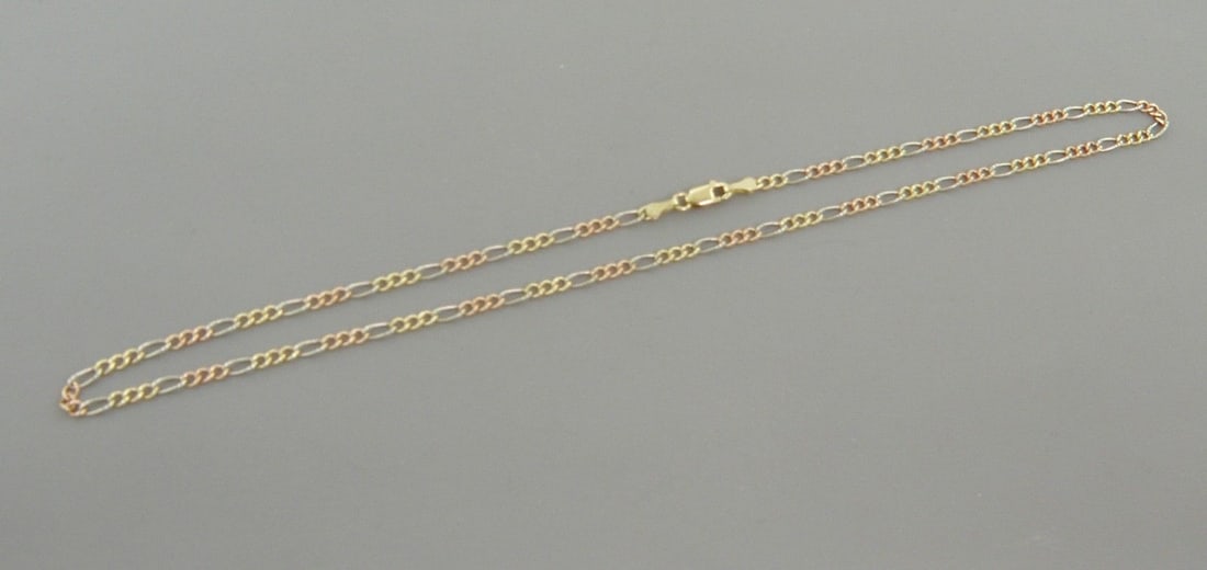 14K Y/ GOLD FIGARO TRICOLOR CHAIN NECKLACE 2.5mm 18" (1 of 2)