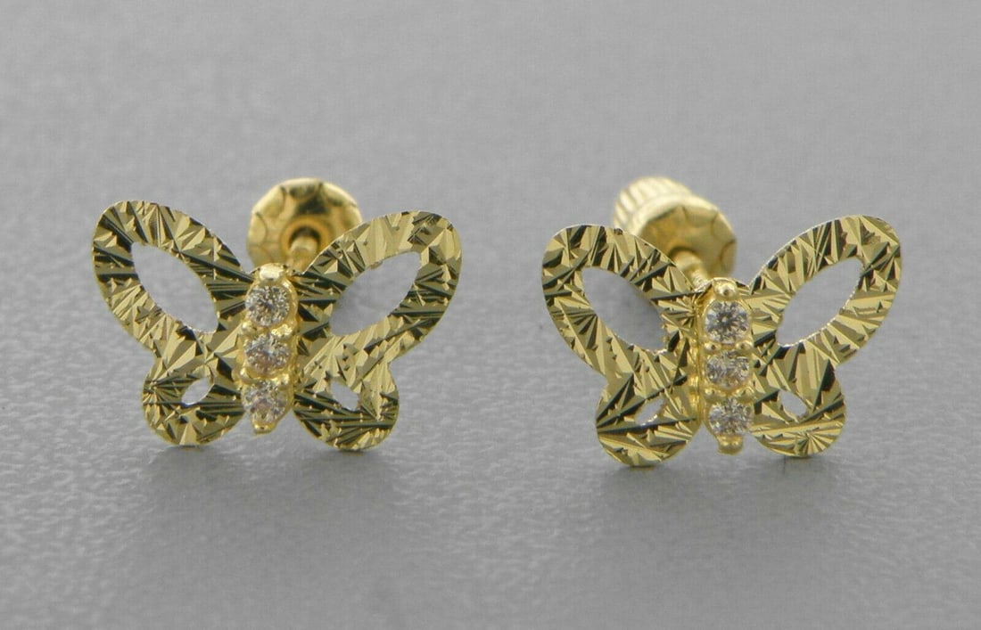 14K YELLOW GOLD CHILDRENS FANCY BUTTERFLY STUD CZ (1 of 2)