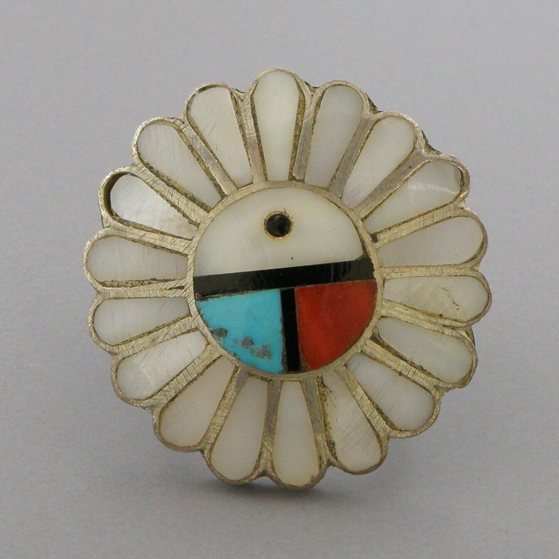 VINTAGE ZUNI STERLING SILVER CORAL TURQUOISE INLAY RING (1 of 2)