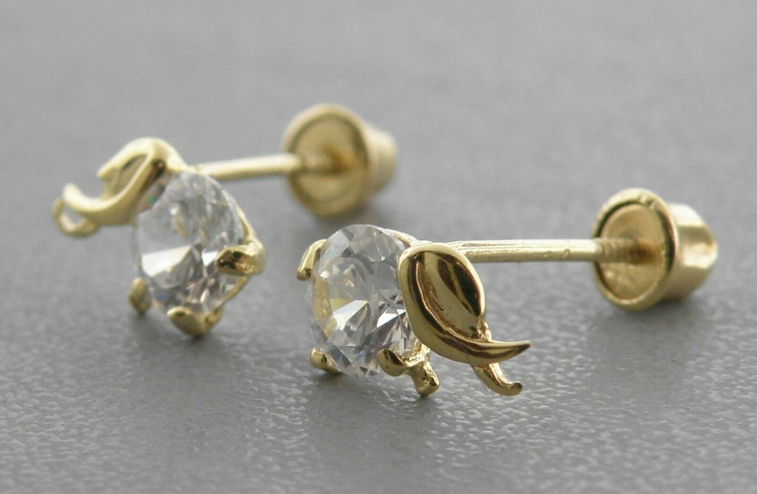 14K YELLOW GOLD CHILDRENS FANCY ELEPHANT CZ STUD (1 of 2)