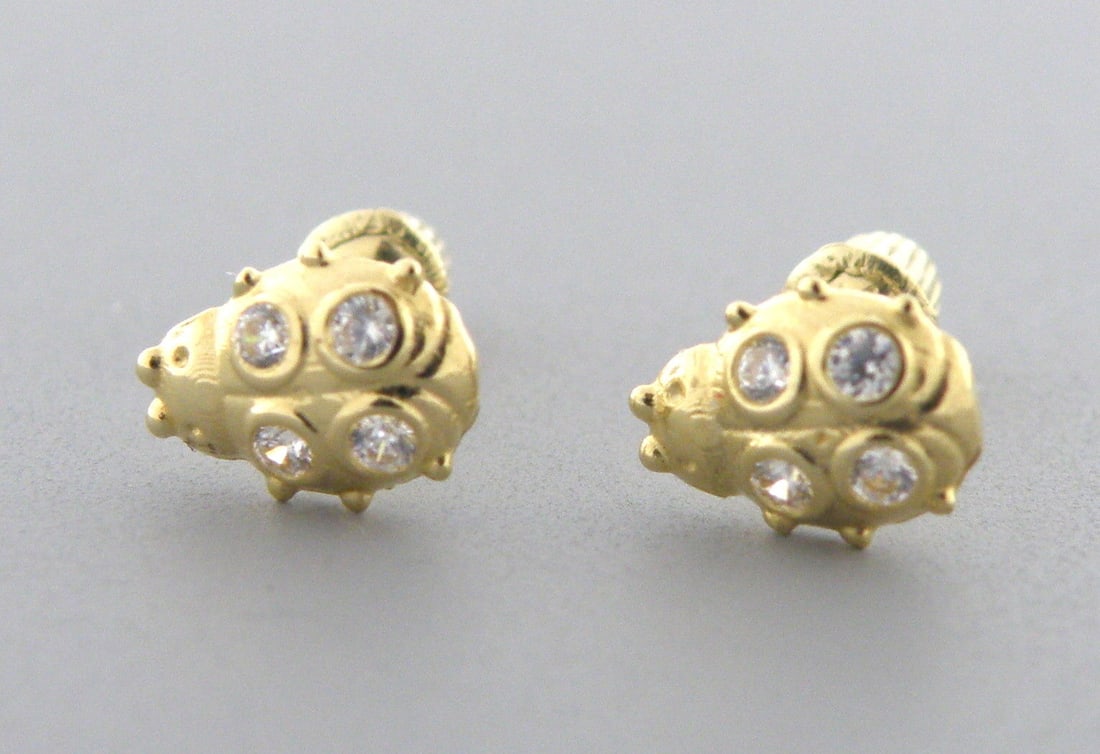 NEW 14K GOLD CZ BABY GIRLS STUD LADYBUG EARRINGS (1 of 2)
