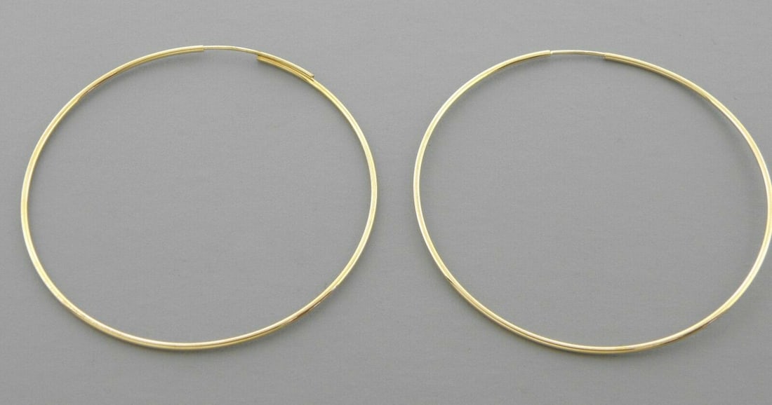 14K YELLOW GOLD ROUND HOOP TUBE EARRINGS 1.2mm LARGE (1 of 2)