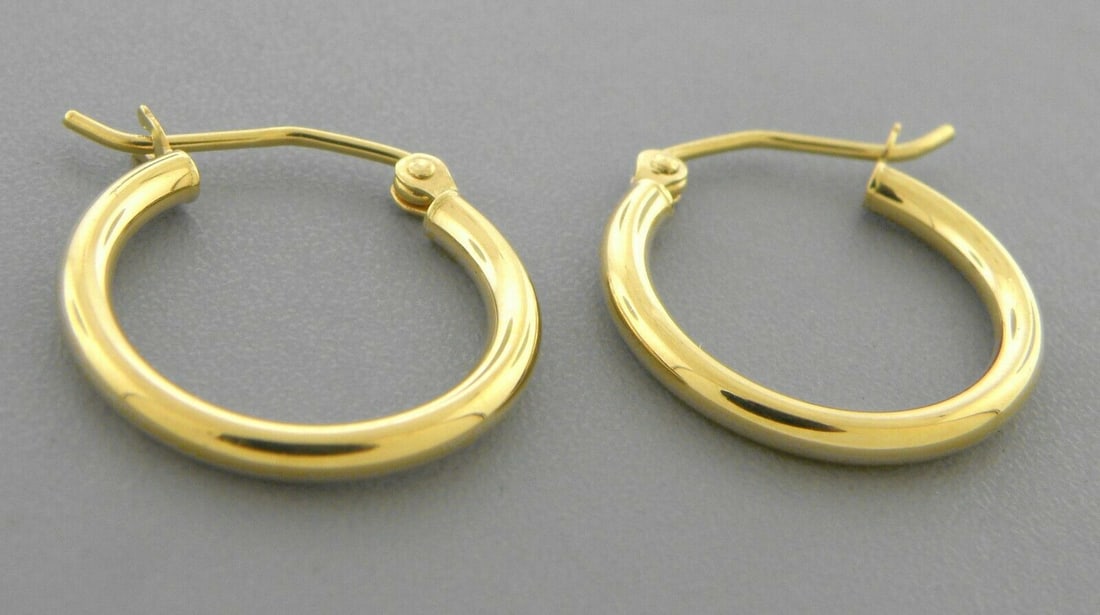 NEW 14K YELLOW GOLD ROUND HOOP TUBE EARRINGS 2mm (1 of 2)