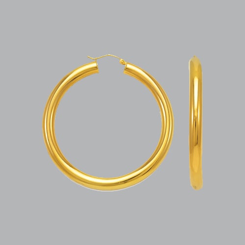 14K YELLOW GOLD ROUND HOOP TUBE EARRINGS 5mm WIDE (1 of 1)