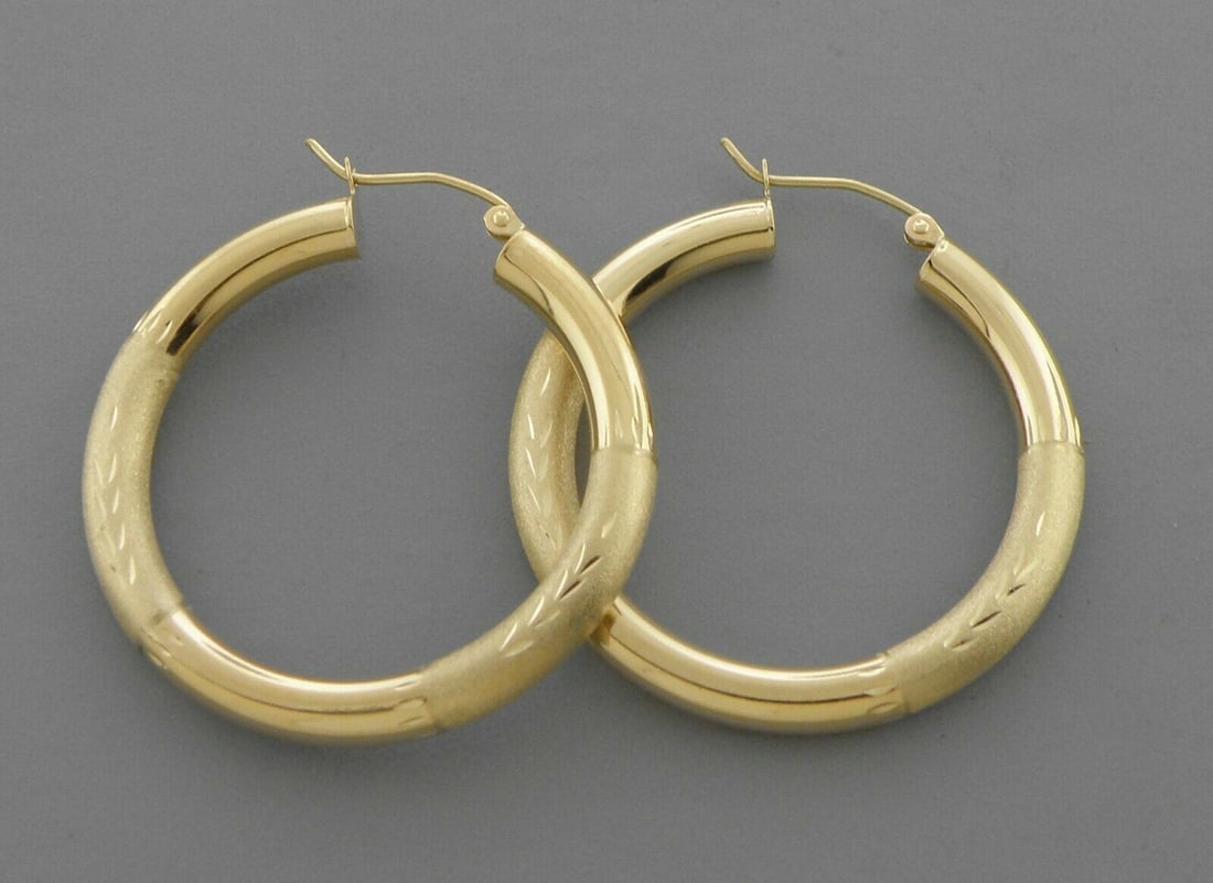 14K YELLOW GOLD ROUND HOOP TUBE EARRINGS 5mm (1 of 2)