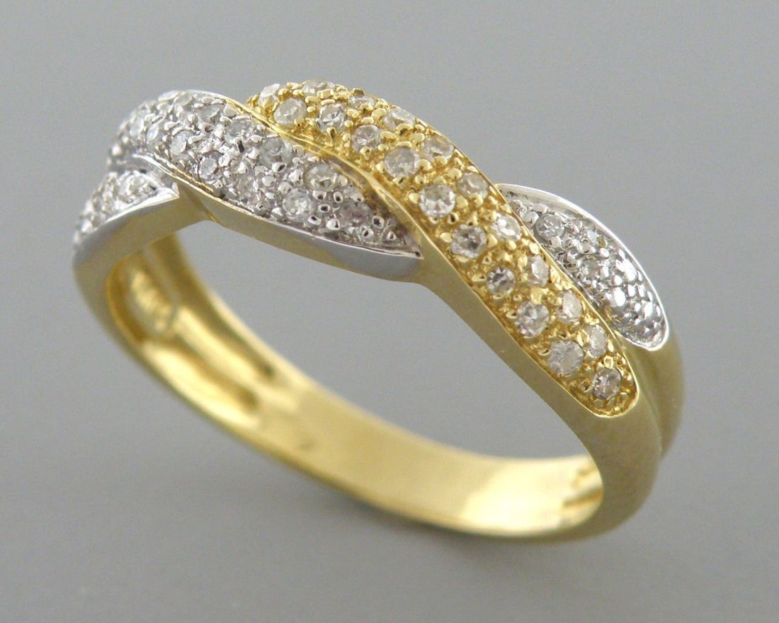 14K YELLOW WHITE GOLD DIAMOND LADIES TWIST RING 0.46CT (1 of 2)