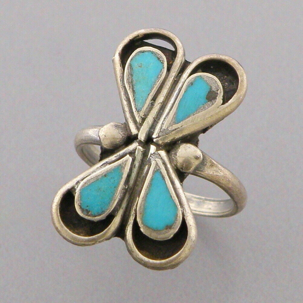 VINTAGE NAVAJO STERLING SILVER INLAY TURQUOISE BUTTERFLY RING (1 of 2)