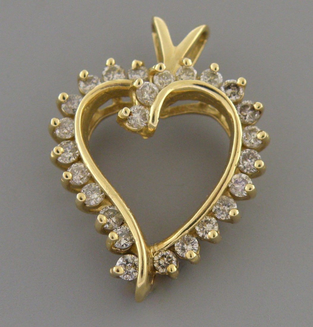 14K YELLOW GOLD LADIES DIAMOND OPEN HEART PENDANT 1CT (1 of 2)