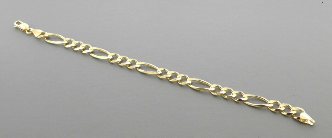 14K YELLOW GOLD FIGARO BRACELET 5.5mm - SOLID GOLD 7.5" (1 of 2)