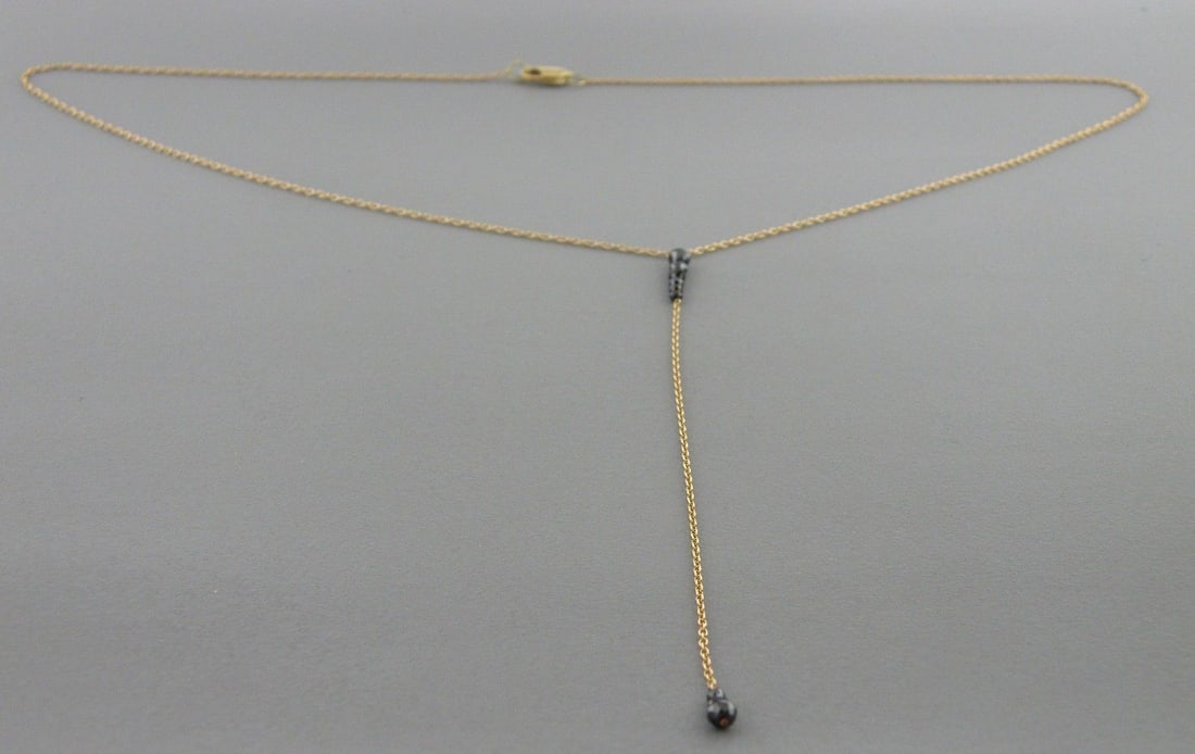14K YELLOW GOLD BLACK DIAMOND LARIAT DROP NECKLACE 20" (1 of 2)