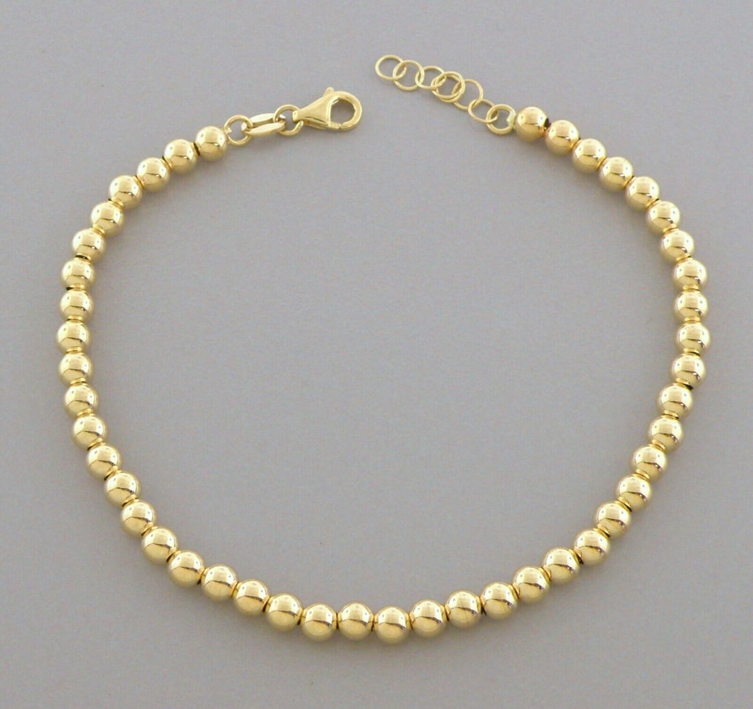 NEW 14K YELLOW GOLD LADIES BEAD BRACELET 4mm (1 of 2)