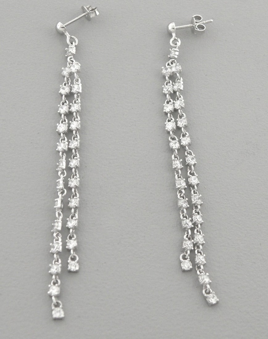 NEW 14K WHITE GOLD LADIES LONG CZ DROP DANGLE EARRINGS (1 of 2)