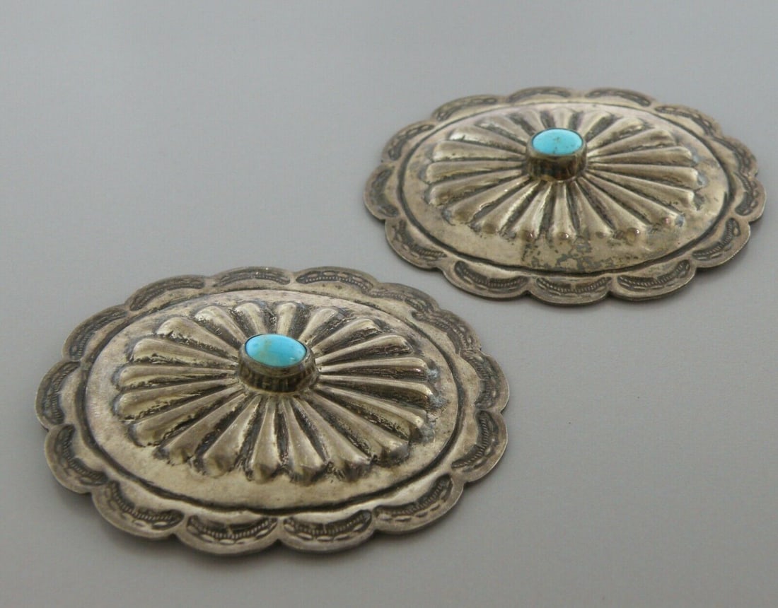 VINTAGE NAVAJO STERLING SILVER TURQUOISE CONCHOS FOR BELT (1 of 1)