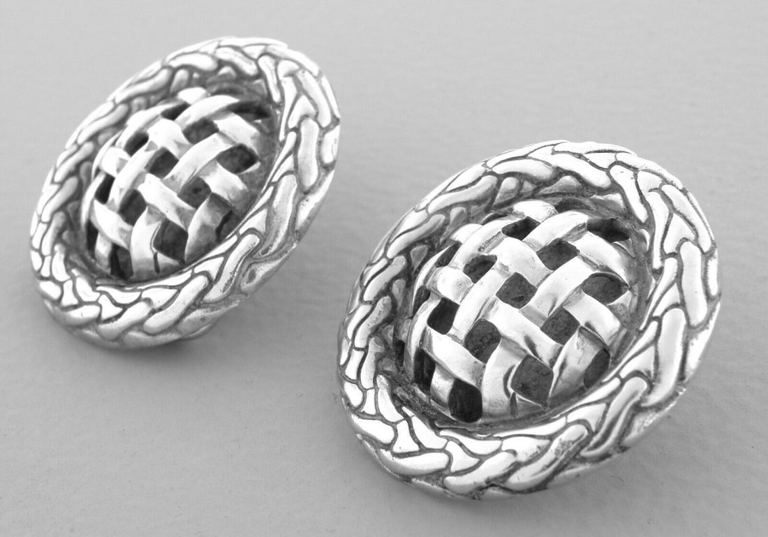 VINTAGE JOHN HARDY STERLING SILVER LARGE WEAVE EARRINGS (1 of 2)