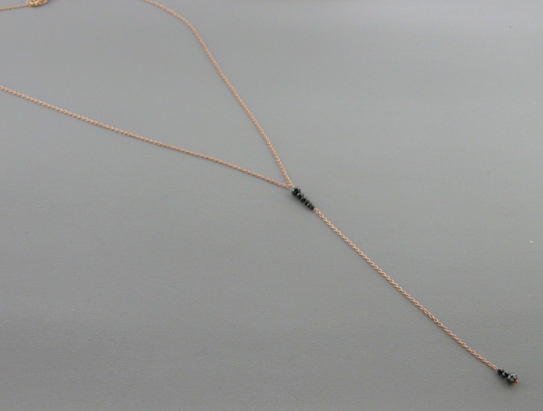 14K ROSE GOLD BLACK DIAMOND LARIAT DROP NECKLACE 20" (1 of 2)