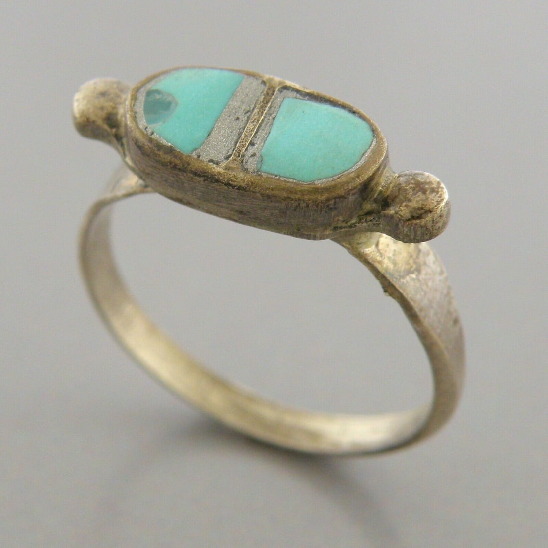 VINTAGE BEAUTIFUL NAVAJO STERLING SILVER INLAY TURQUOISE RING SIZE 5.75 (1 of 2)