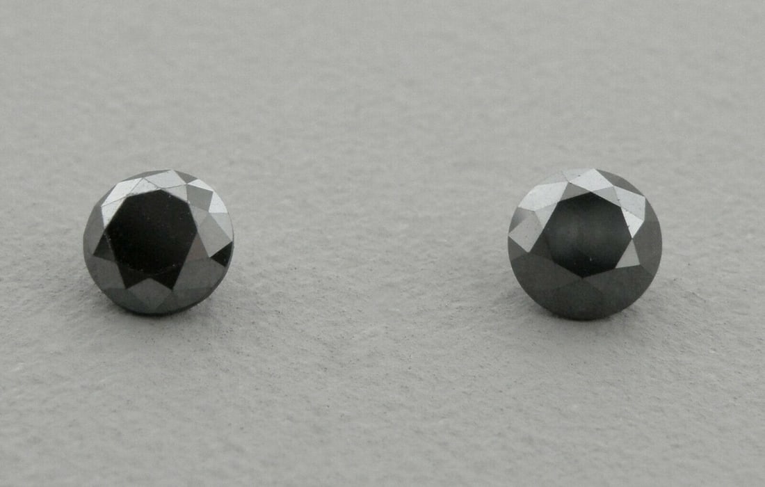 MATCHING PAIR ROUND CUT LOOSE BLACK DIAMONDS 2mm (1 of 2)