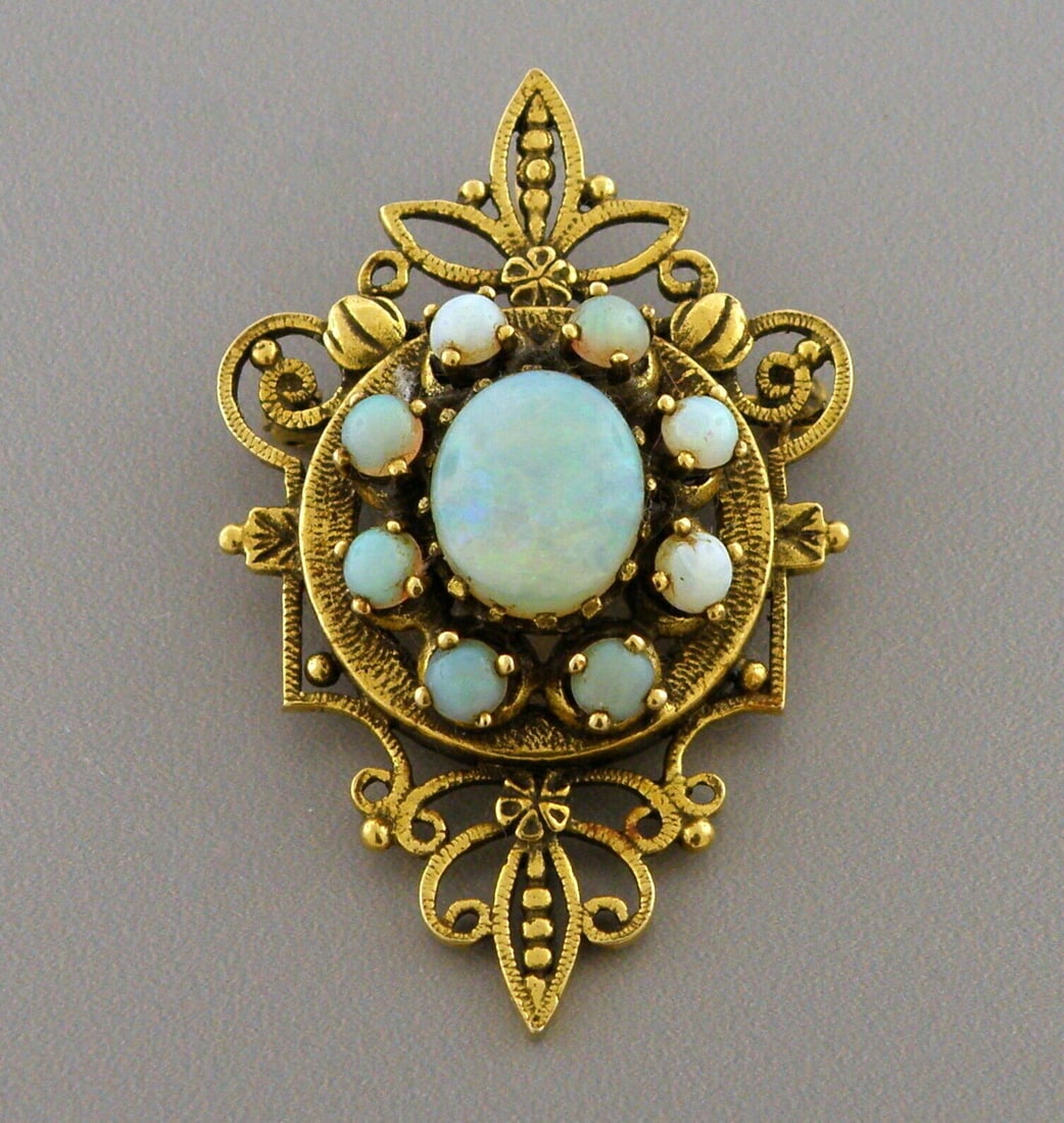 VINTAGE 14K YELLOW GOLD MULTI COLOR OPAL PENDANT BROOCH PIN (1 of 2)