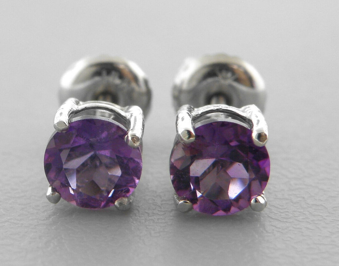 NEW 14K WHITE GOLD AMETHYST STUDS SCREW BACK EARRINGS (1 of 2)