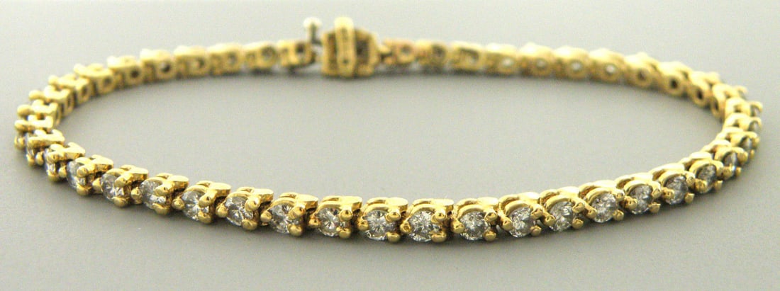 14K YELLOW GOLD LADIES DIAMOND TENNIS BRACELET 3.68ct (1 of 2)