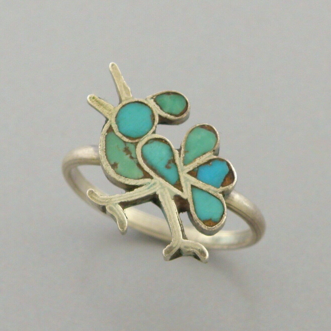 VINTAGE NAVAJO STERLING SILVER TURQUOISE INLAY BIRD RING 7.25 (1 of 2)