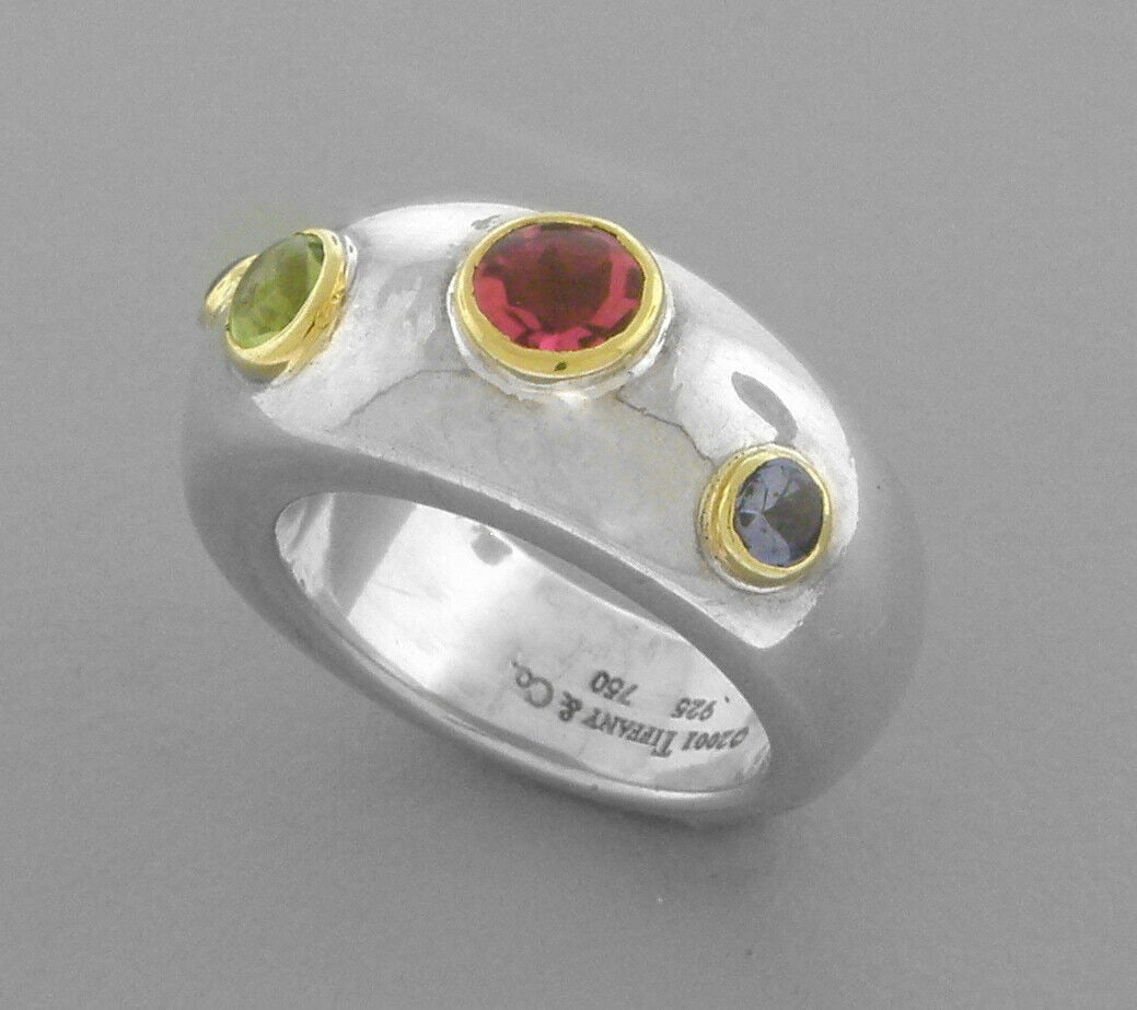 TIFFANY & Co. 18K GOLD SILVER GEMSTONE ETOILE RING (1 of 2)