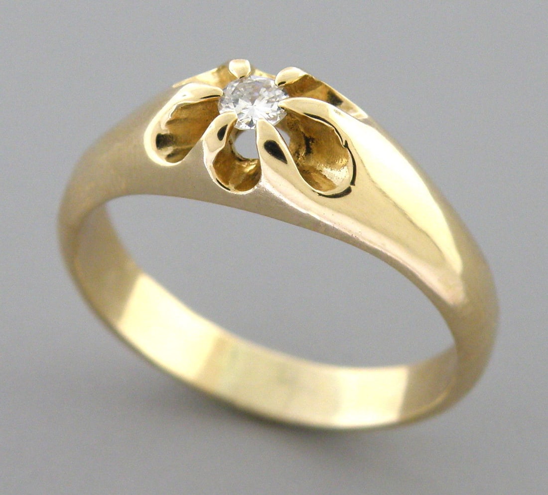 14K Y/ GOLD MEN'S SIGNET DIAMOND BELCHER RING SIZE 10 (1 of 2)