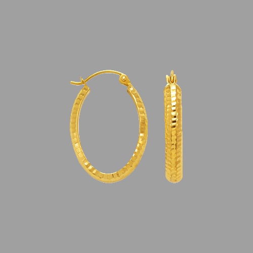 14K YELLOW GOLD 3.5mm OVAL HAMMERED TUBE HOOP EARRINGS (1 of 2)