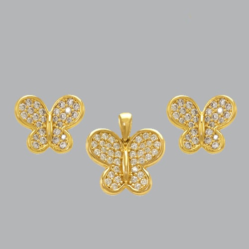 NEW 14K YELLOW GOLD BUTTERFLY EARRING PENDANT SET (1 of 2)