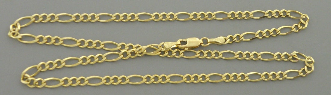 14K YELLOW GOLD CHAIN, 20" UNISEX FIGARO NECKLACE 3.5mm (1 of 2)