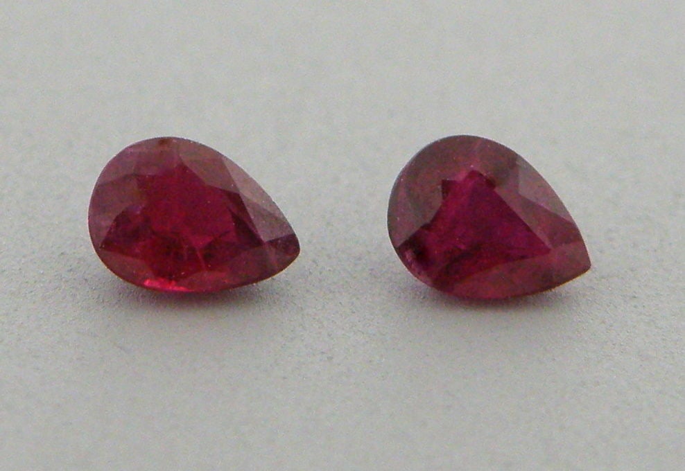6x4mm MATCHING PAIR PEAR SHAPE PIGEON BLOOD RUBY (1 of 1)