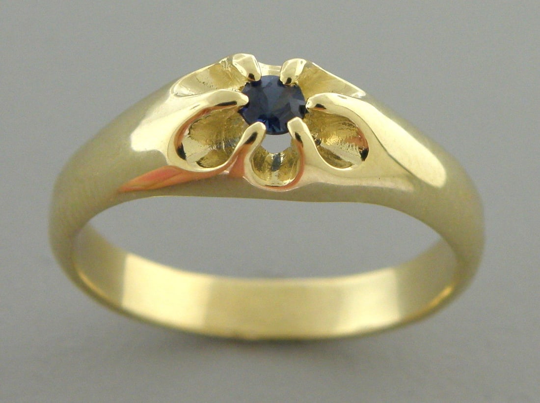 14K YELLOW GOLD MEN'S SIGNET SAPPHIRE BELCHER RING 10 (1 of 2)