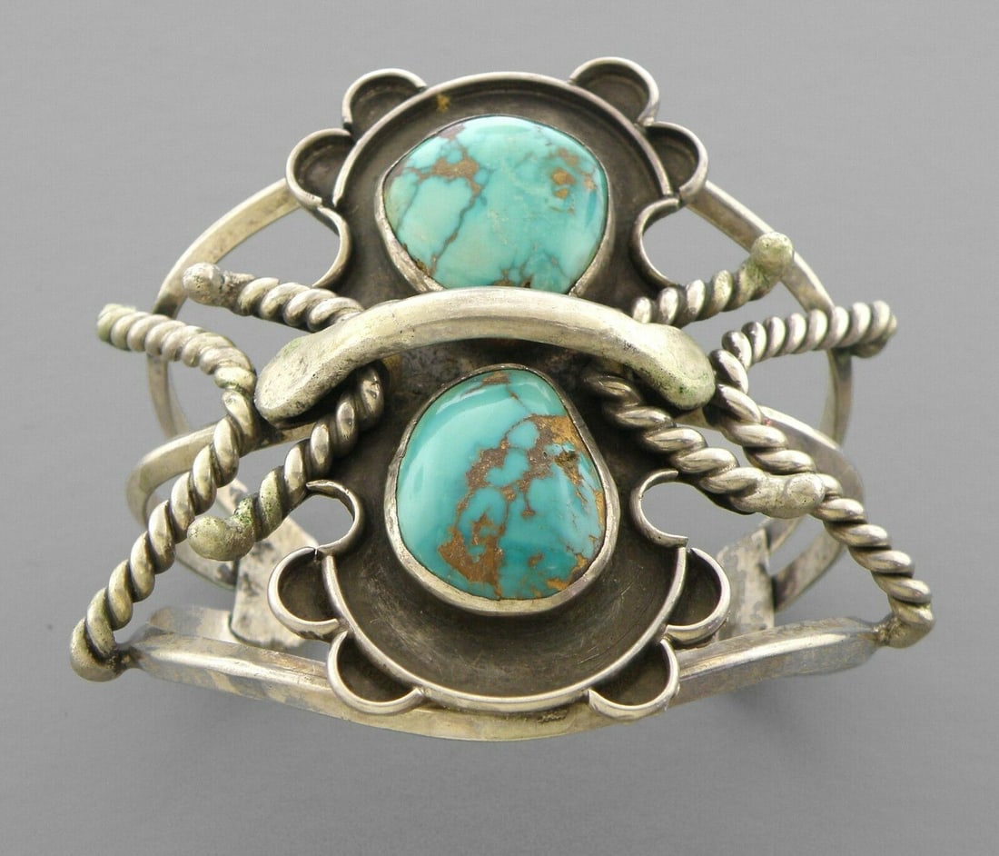 VINTAGE NAVAJO STERLING ROYSTON TURQUOISE CUFF HUGE (1 of 2)