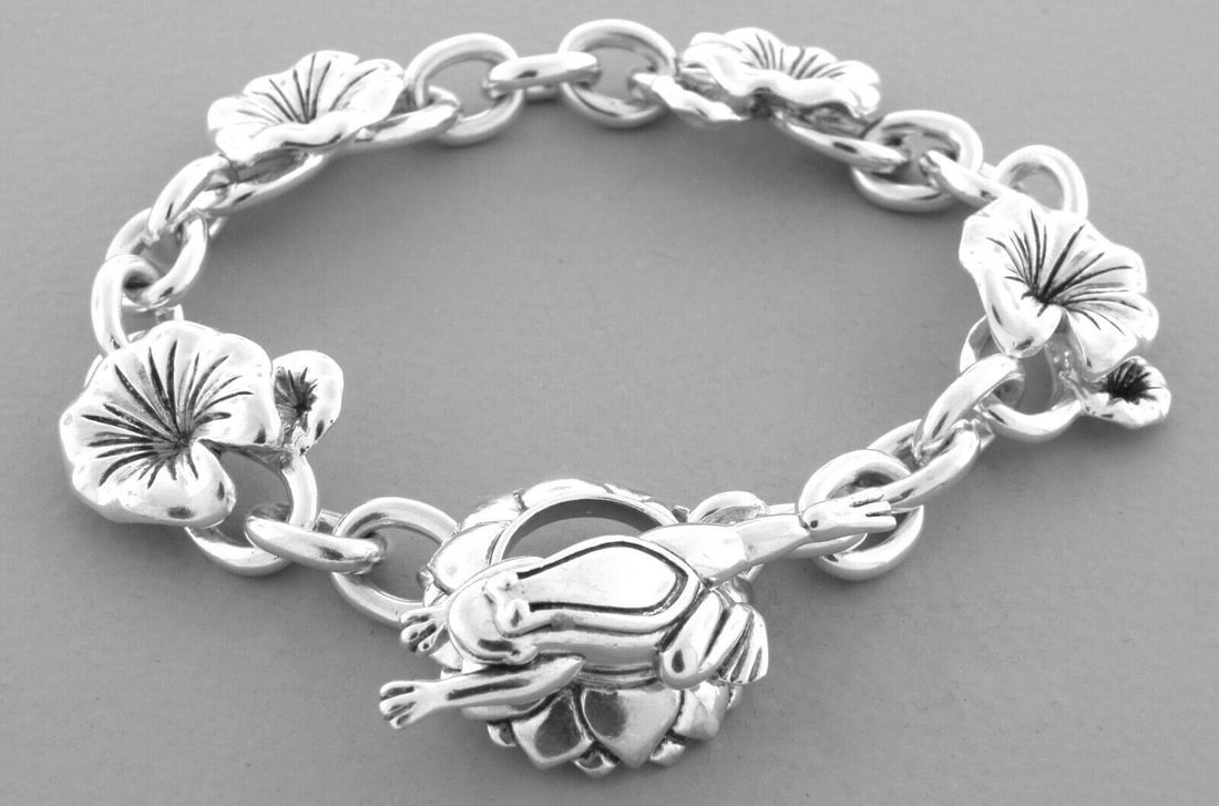 KIESELSTEIN CORD STERLING SILVER FROG LILY-PAD BRACELET (1 of 2)