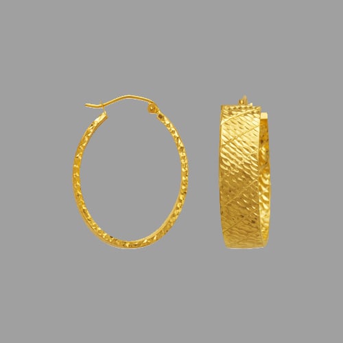 14K YELLOW GOLD 8mm OVAL DIAMOND CUT TUBE HOOP EARRINGS (1 of 2)