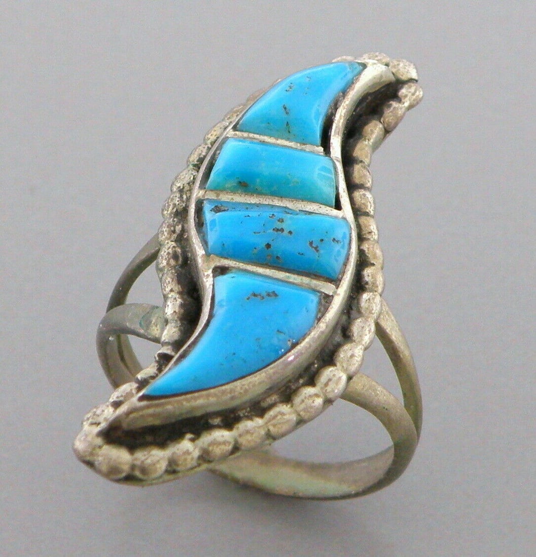 VINTAGE BEAUTIFUL NAVAJO STERLING SILVER TURQUOISE RING PEYOTE STAMP (1 of 2)