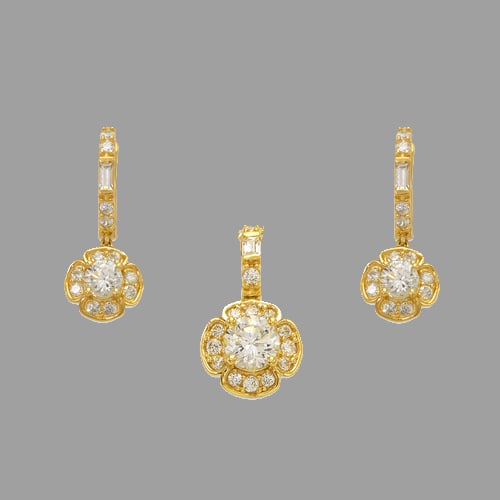 14K YELLOW GOLD FANCY FLOWER EARRINGS AND PENDANT SET (1 of 2)