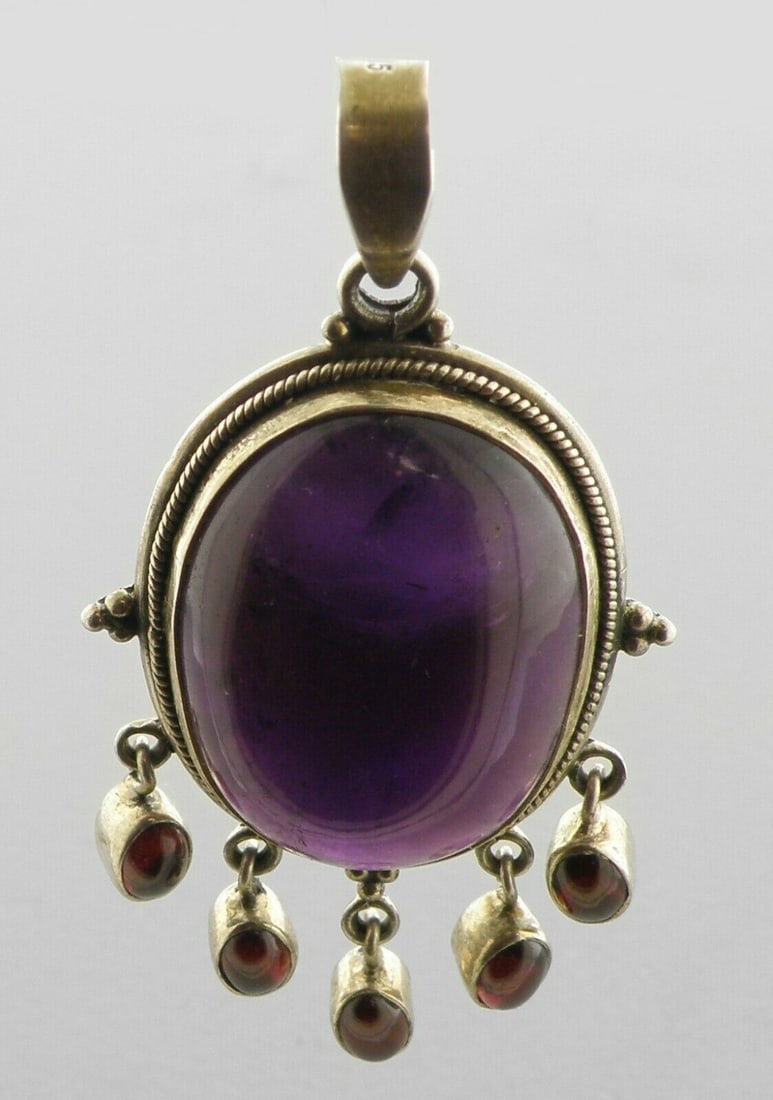 VINTAGE STERLING SILVER LARGE AMETHYST GARNET PENDANT (1 of 2)