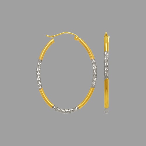 14K TWO TONE GOLD 2mm OVAL TUBE HOOP EARRINGS: NEW 14K Two Tone Gold Approx. 2mm Wide 22mm High Polish/Diamond Cut Clasp Backing 2.5g