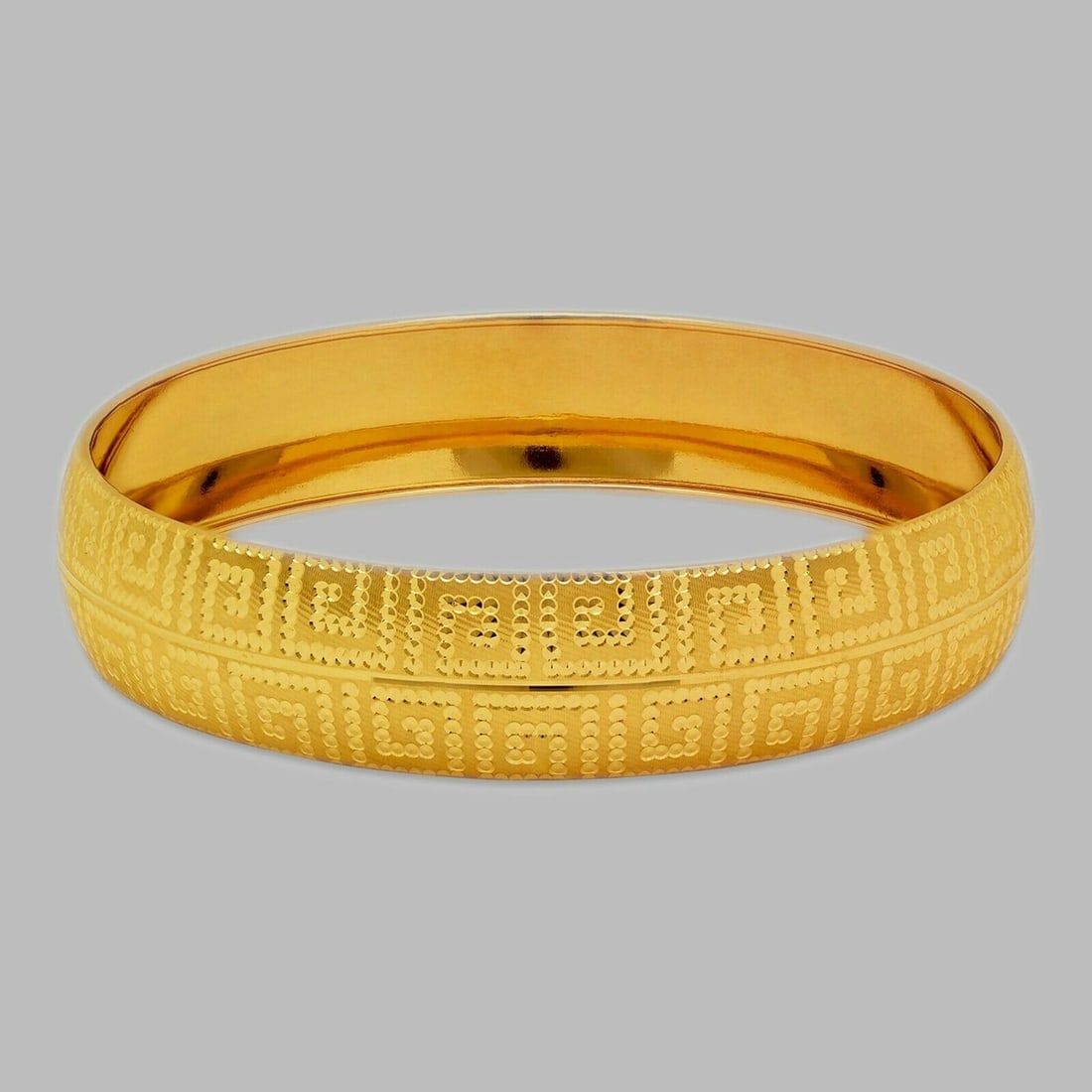 14K YELLOW GOLD DIAMOND CUT BANGLE BRACELET GREEK KEY (1 of 2)