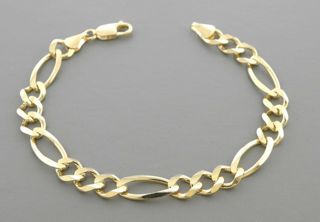 14K YELLOW GOLD FIGARO BRACELET 8" LONG (1 of 1)