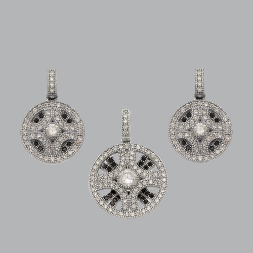 NEW 14K WHITE GOLD DISC EARRING PENDANT SET (1 of 2)